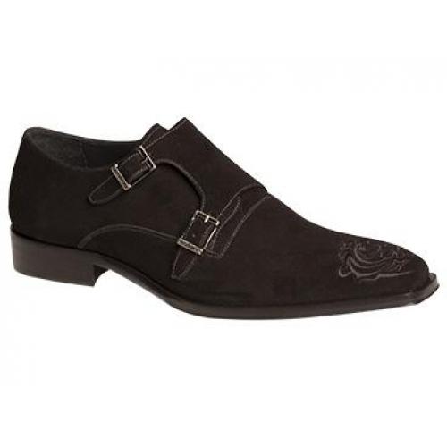 Mezlan "Massari" Black Genuine Suede Leather Double Monkstrap Shoes